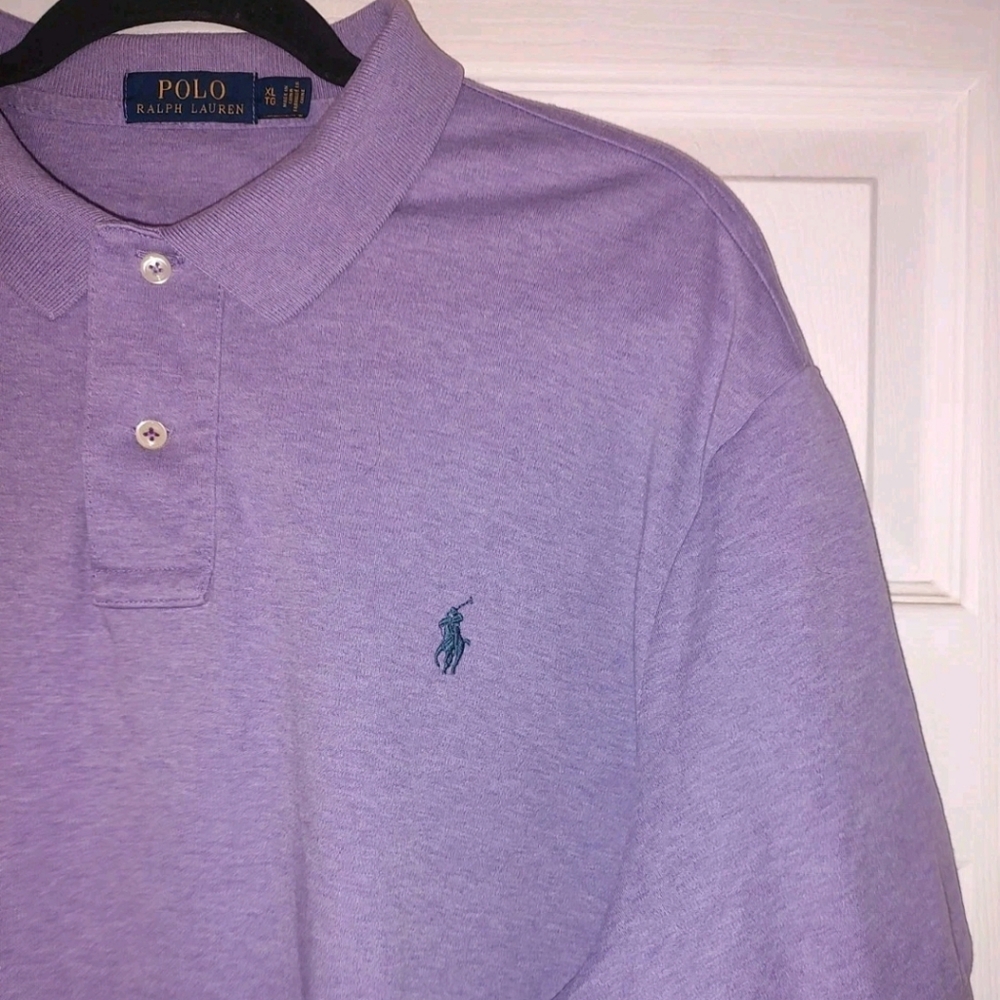 Ralph Lauren Soft Cotton Polo Purple Pony Shirt Buttons Short Sleeve Slits XL